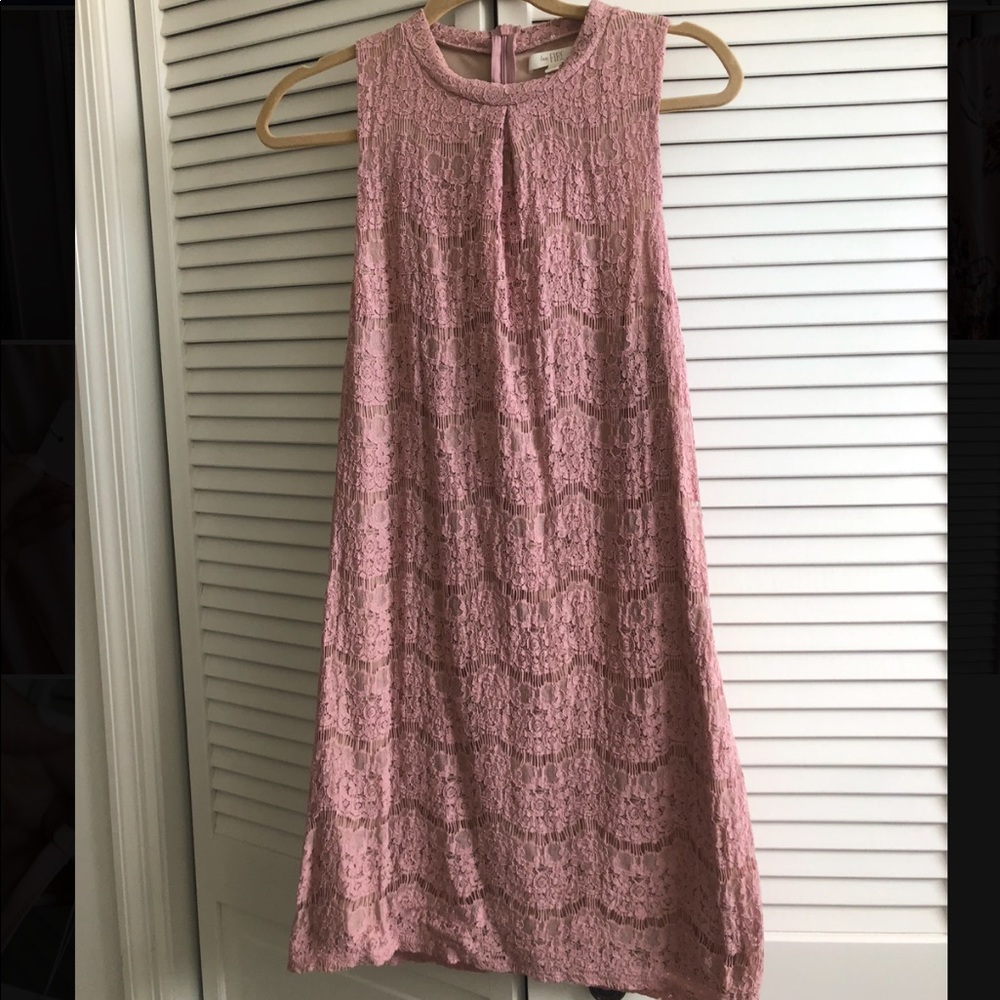Pink lace nude underlay dress 💖 Like Fire L EUC